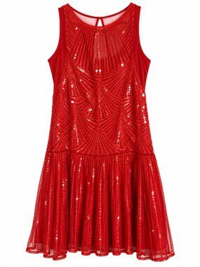 Size 8 Red Sequin Illusion Neckline Sleeveless Nostalgic Dress